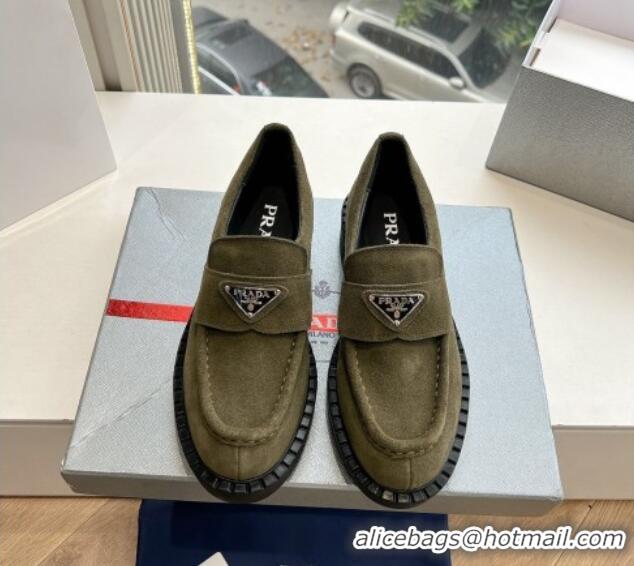 Best Price Prada Suede Platform Loafers Green 1227088