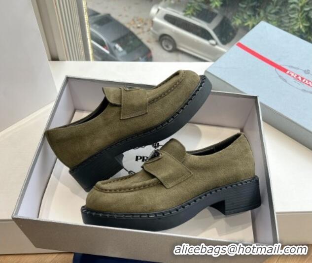 Best Price Prada Suede Platform Loafers Green 1227088