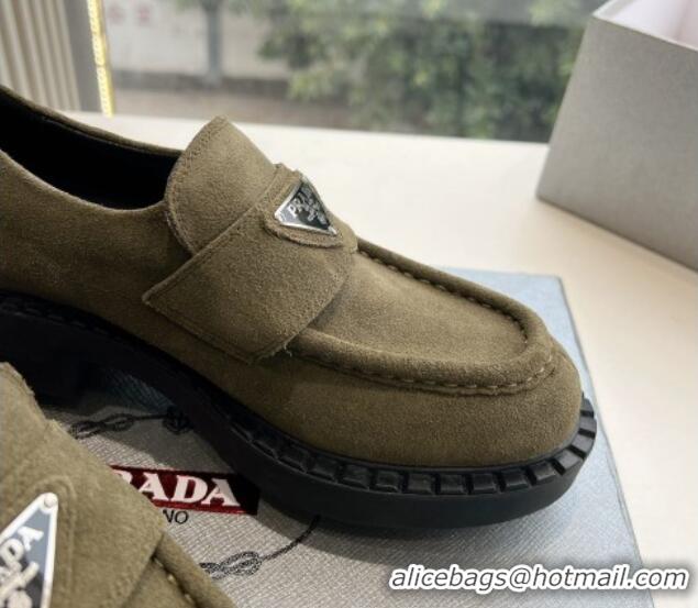 Best Price Prada Suede Platform Loafers Green 1227088