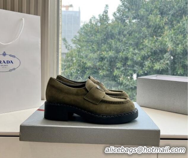 Best Price Prada Suede Platform Loafers Green 1227088