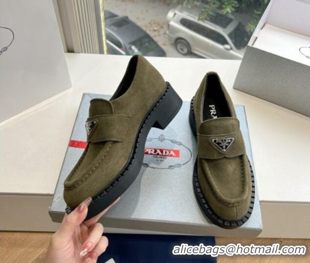 Best Price Prada Suede Platform Loafers Green 1227088