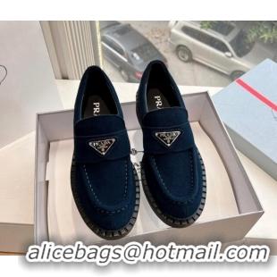 Durable Prada Suede Platform Loafers Dark Blue 1227089