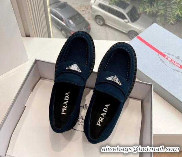 Durable Prada Suede Platform Loafers Dark Blue 1227089