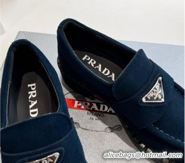 Durable Prada Suede Platform Loafers Dark Blue 1227089