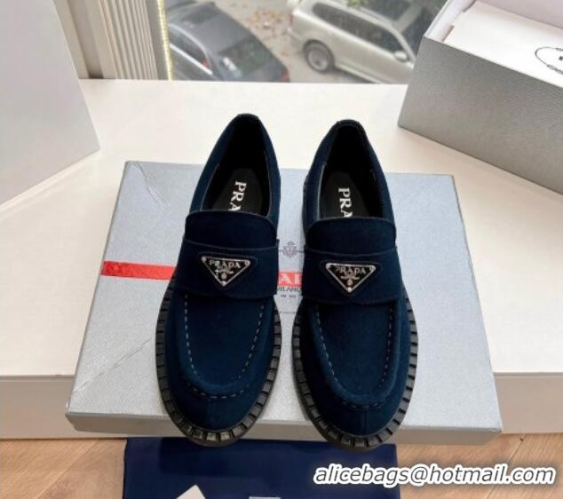 Durable Prada Suede Platform Loafers Dark Blue 1227089