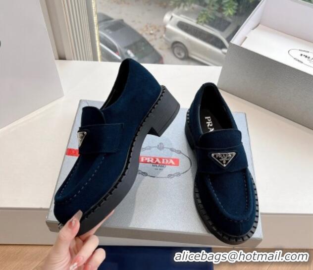 Durable Prada Suede Platform Loafers Dark Blue 1227089