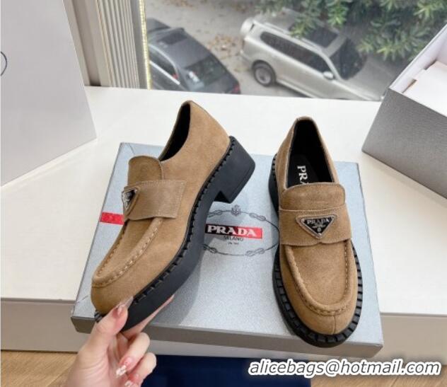 Popular Style Prada Suede Platform Loafers Dark Beige 1227090