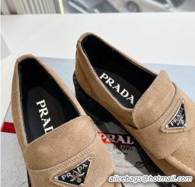 Popular Style Prada Suede Platform Loafers Dark Beige 1227090