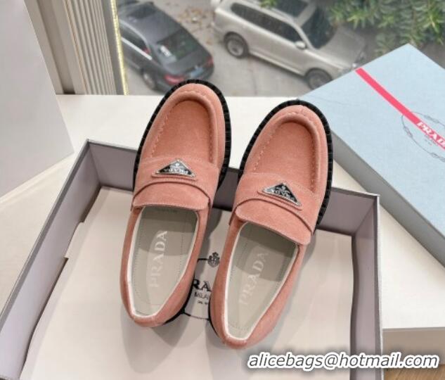 Good Product Prada Suede Platform Loafers Light Pink 1227091