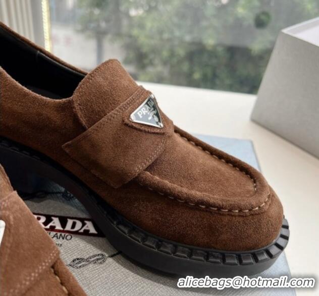 Most Popular Prada Suede Platform Loafers Dark Brown 1227092