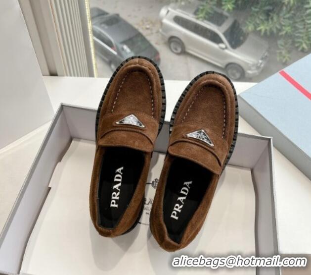 Most Popular Prada Suede Platform Loafers Dark Brown 1227092