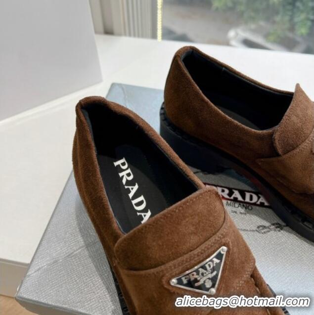 Most Popular Prada Suede Platform Loafers Dark Brown 1227092