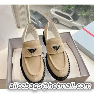 Low Cost Prada Suede Platform Loafers Light Beige 1227093