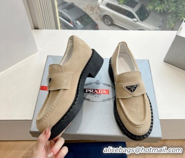 Low Cost Prada Suede Platform Loafers Light Beige 1227093