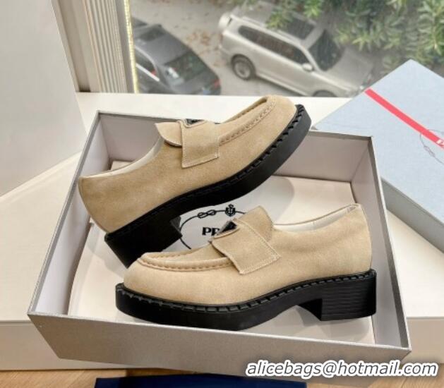 Low Cost Prada Suede Platform Loafers Light Beige 1227093