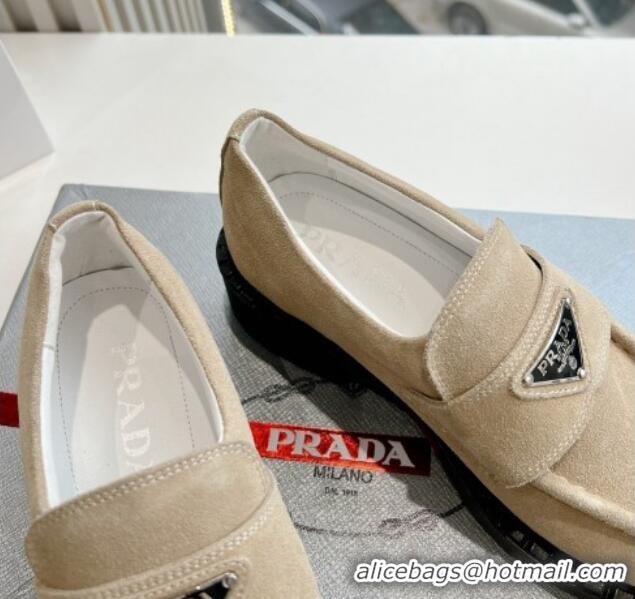 Low Cost Prada Suede Platform Loafers Light Beige 1227093