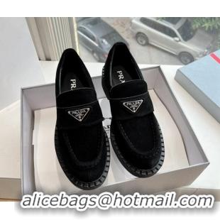 Good Quality Prada Suede Platform Loafers Black 1227095