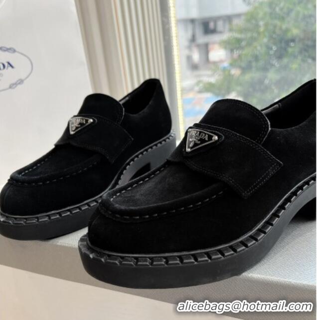 Good Quality Prada Suede Platform Loafers Black 1227095