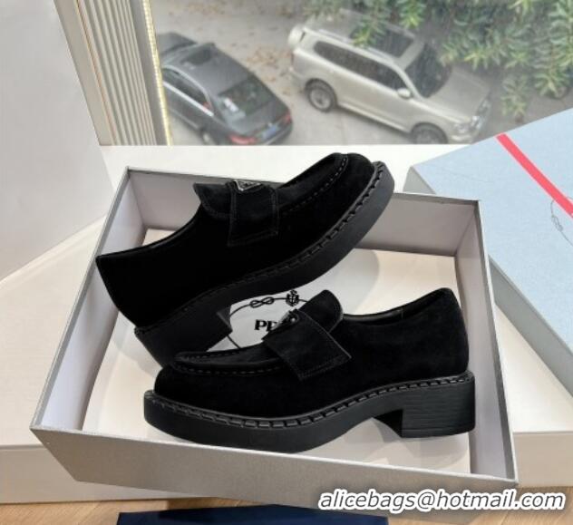 Good Quality Prada Suede Platform Loafers Black 1227095