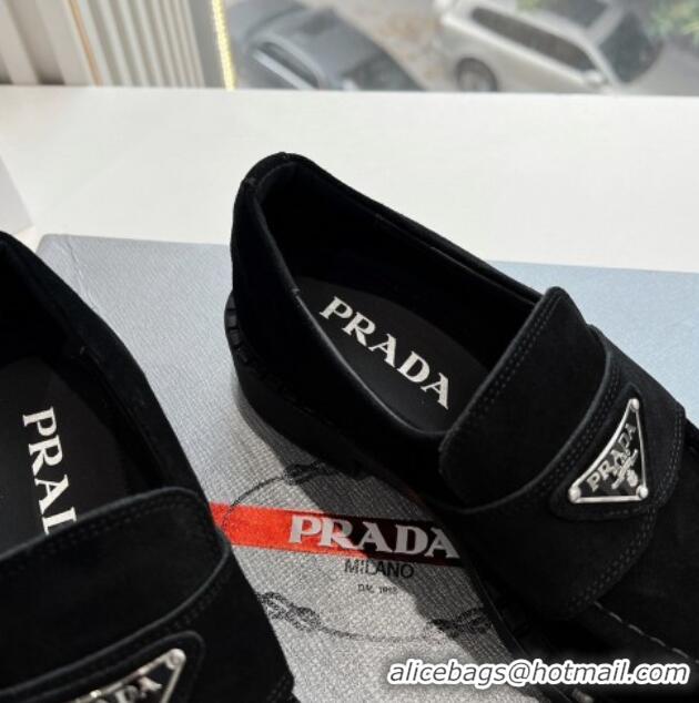 Good Quality Prada Suede Platform Loafers Black 1227095