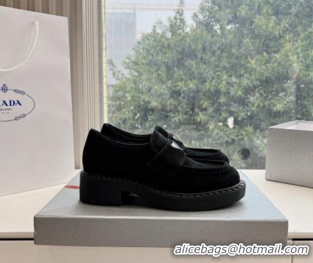 Good Quality Prada Suede Platform Loafers Black 1227095