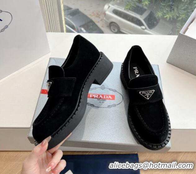 Good Quality Prada Suede Platform Loafers Black 1227095