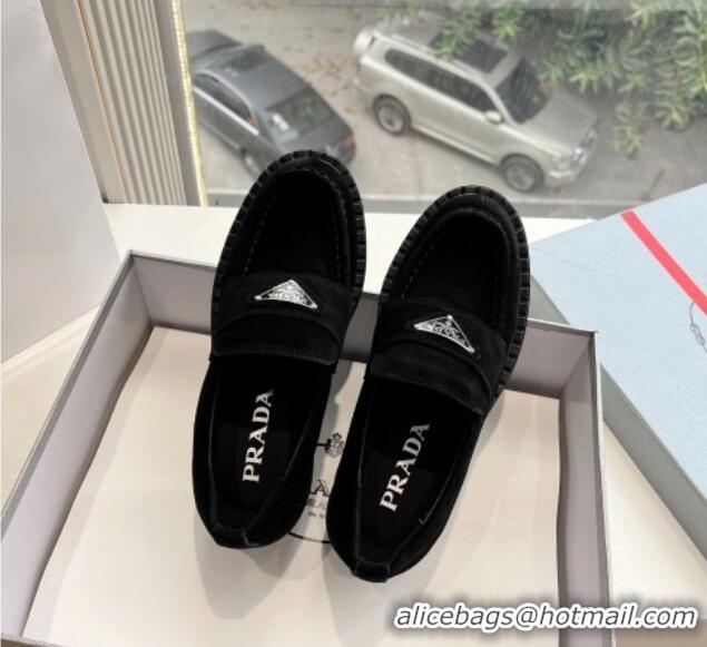 Good Quality Prada Suede Platform Loafers Black 1227095