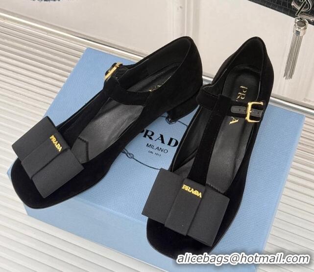 Grade Prada Velvet Mary Janes pumps with Bow Black 1227117