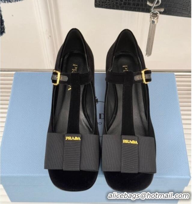 Grade Prada Velvet Mary Janes pumps with Bow Black 1227117