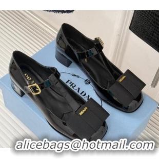 Good Quality Prada Patent Leather Mary Janes pumps with Bow Black 1227118