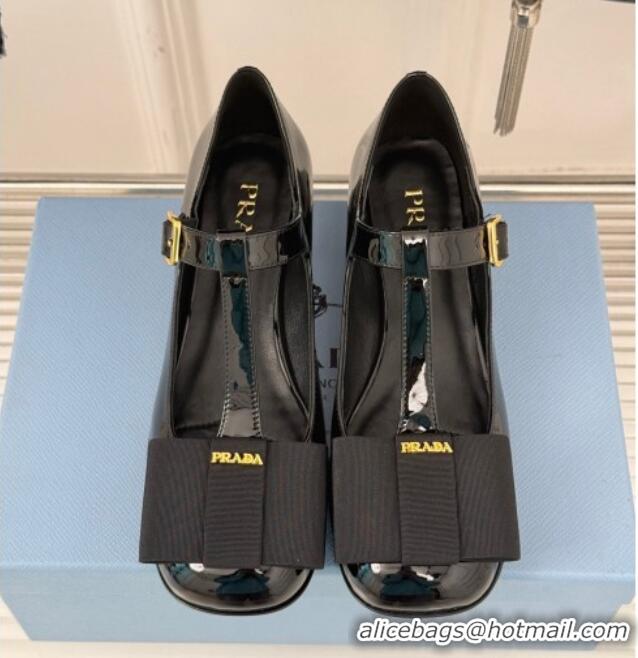 Good Quality Prada Patent Leather Mary Janes pumps with Bow Black 1227118