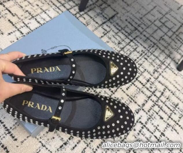 Sumptuous Prada Black Suede ballerinas flat with Strass Allover 1227119