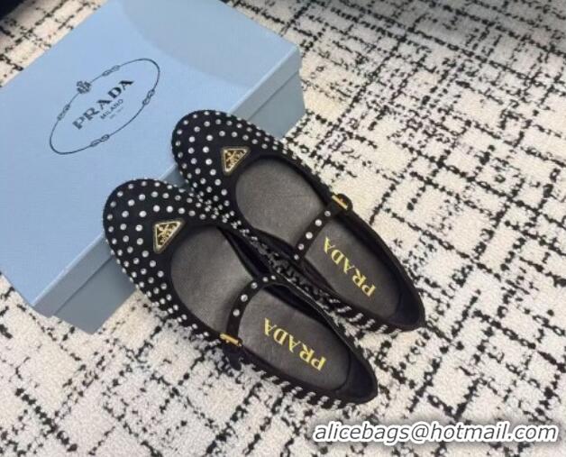 Sumptuous Prada Black Suede ballerinas flat with Strass Allover 1227119