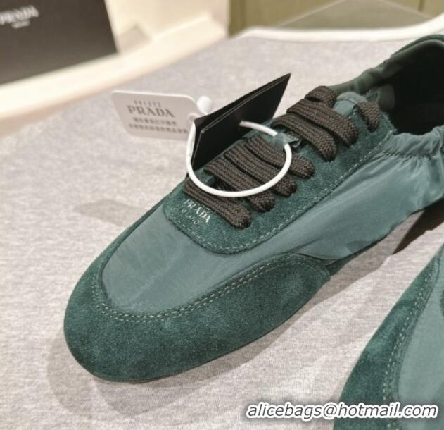 Stylish Prada Women's Collapse Re-Nylon and suede elasticized sneakers Fir Green 1227121