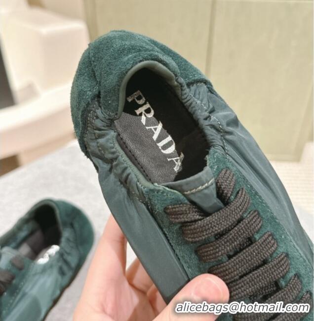 Stylish Prada Women's Collapse Re-Nylon and suede elasticized sneakers Fir Green 1227121