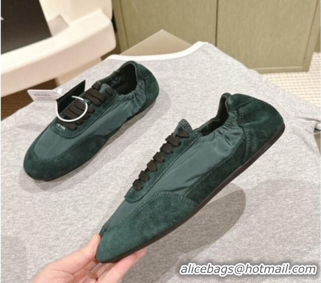 Stylish Prada Women's Collapse Re-Nylon and suede elasticized sneakers Fir Green 1227121