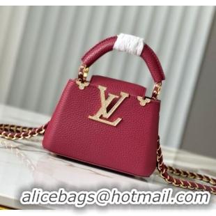 Best Price Louis Vuitton Capucines Nano Bag with Strass Hardware in Taurillon Leather M24583 Deep Red 2025