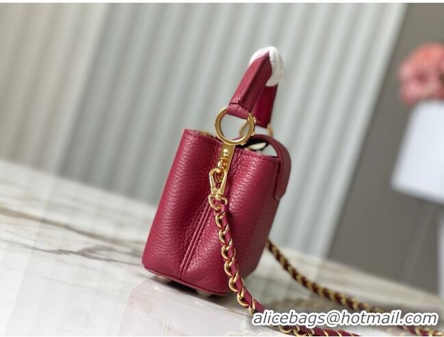 Best Price Louis Vuitton Capucines Nano Bag with Strass Hardware in Taurillon Leather M24583 Deep Red 2025