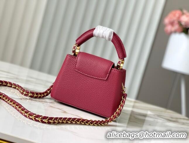 Best Price Louis Vuitton Capucines Nano Bag with Strass Hardware in Taurillon Leather M24583 Deep Red 2025