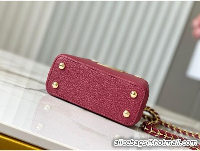 Best Price Louis Vuitton Capucines Nano Bag with Strass Hardware in Taurillon Leather M24583 Deep Red 2025