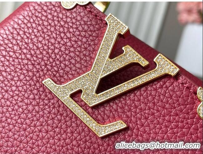 Best Price Louis Vuitton Capucines Nano Bag with Strass Hardware in Taurillon Leather M24583 Deep Red 2025