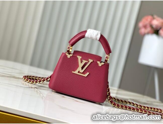 Best Price Louis Vuitton Capucines Nano Bag with Strass Hardware in Taurillon Leather M24583 Deep Red 2025