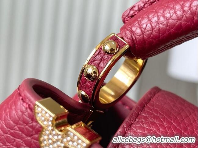 Best Price Louis Vuitton Capucines Nano Bag with Strass Hardware in Taurillon Leather M24583 Deep Red 2025