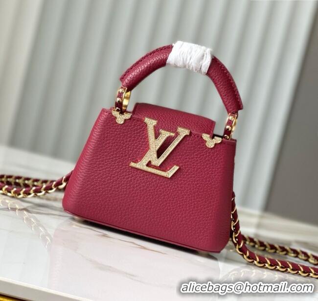 Best Price Louis Vuitton Capucines Nano Bag with Strass Hardware in Taurillon Leather M24583 Deep Red 2025