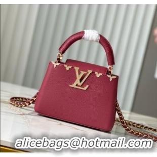 Top Quality Louis Vuitton Capucines Mini Bag with Strass Hardware in Taurillon Leather M24583 Deep Red 2025