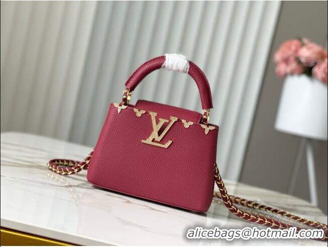 Top Quality Louis Vuitton Capucines Mini Bag with Strass Hardware in Taurillon Leather M24583 Deep Red 2025