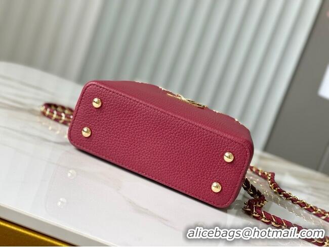 Top Quality Louis Vuitton Capucines Mini Bag with Strass Hardware in Taurillon Leather M24583 Deep Red 2025