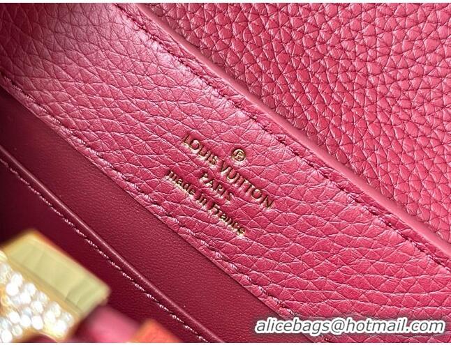 Top Quality Louis Vuitton Capucines Mini Bag with Strass Hardware in Taurillon Leather M24583 Deep Red 2025