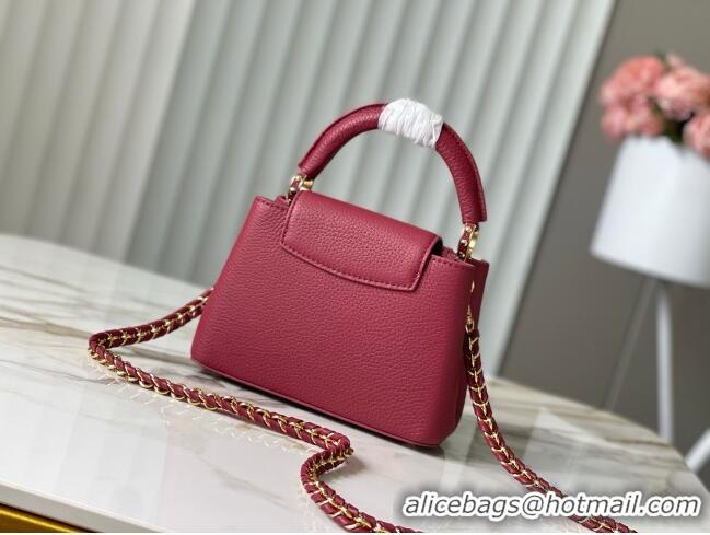 Top Quality Louis Vuitton Capucines Mini Bag with Strass Hardware in Taurillon Leather M24583 Deep Red 2025