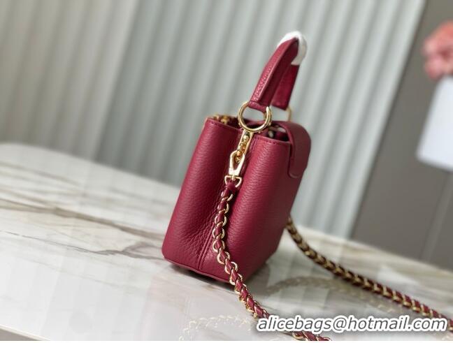 Top Quality Louis Vuitton Capucines Mini Bag with Strass Hardware in Taurillon Leather M24583 Deep Red 2025